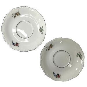 Pair Crown Bavaria Germany China Saucer Plates Silver Trim Bouquet Replacement